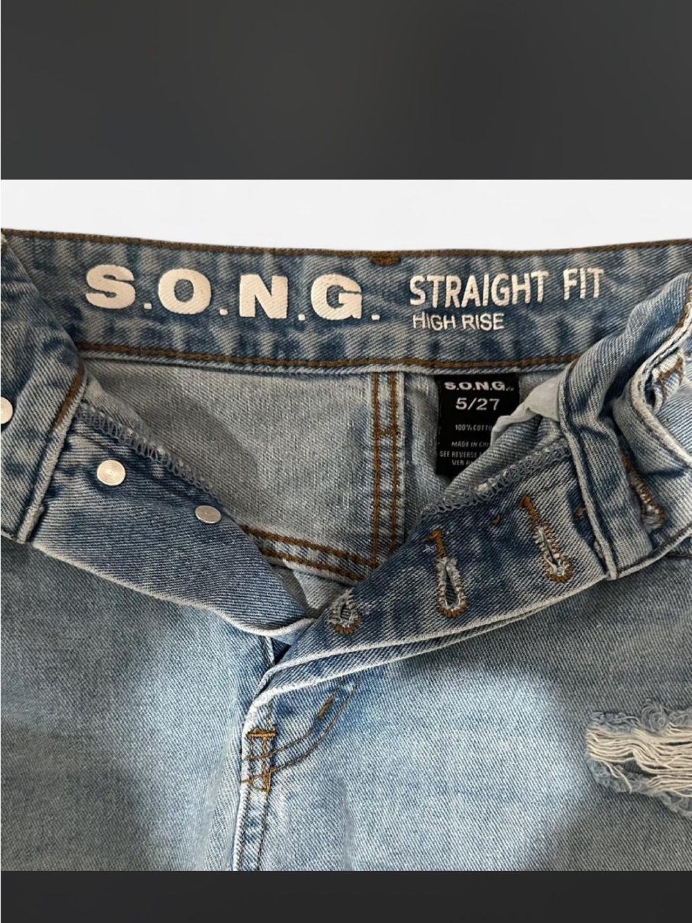 S.O.N.G. straight fit high rise blue cotton jeans size 5/27